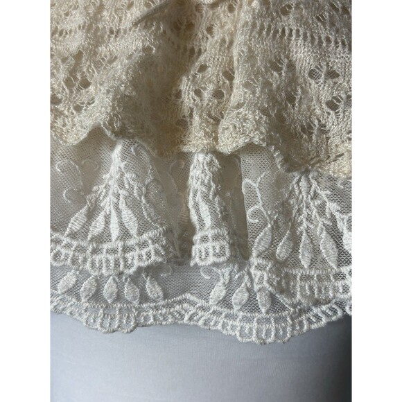 F3 Fefcubic Off White Poncho Style Top W/ Drawstring Waist And Lace Details Sz M - Picture 6 of 8